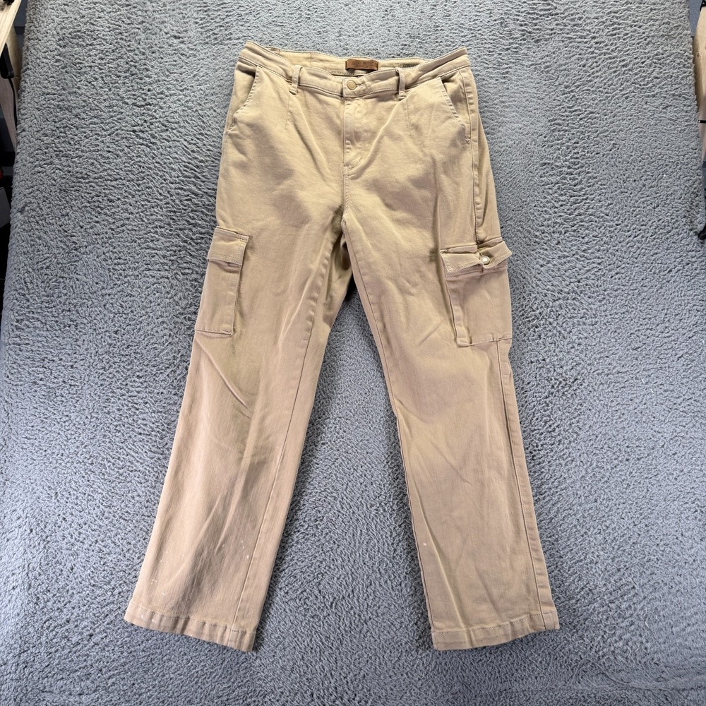 Judy Blue Pant Women 15 Beige Cotton Cargo Straight Leg Utility Workwear Stretch